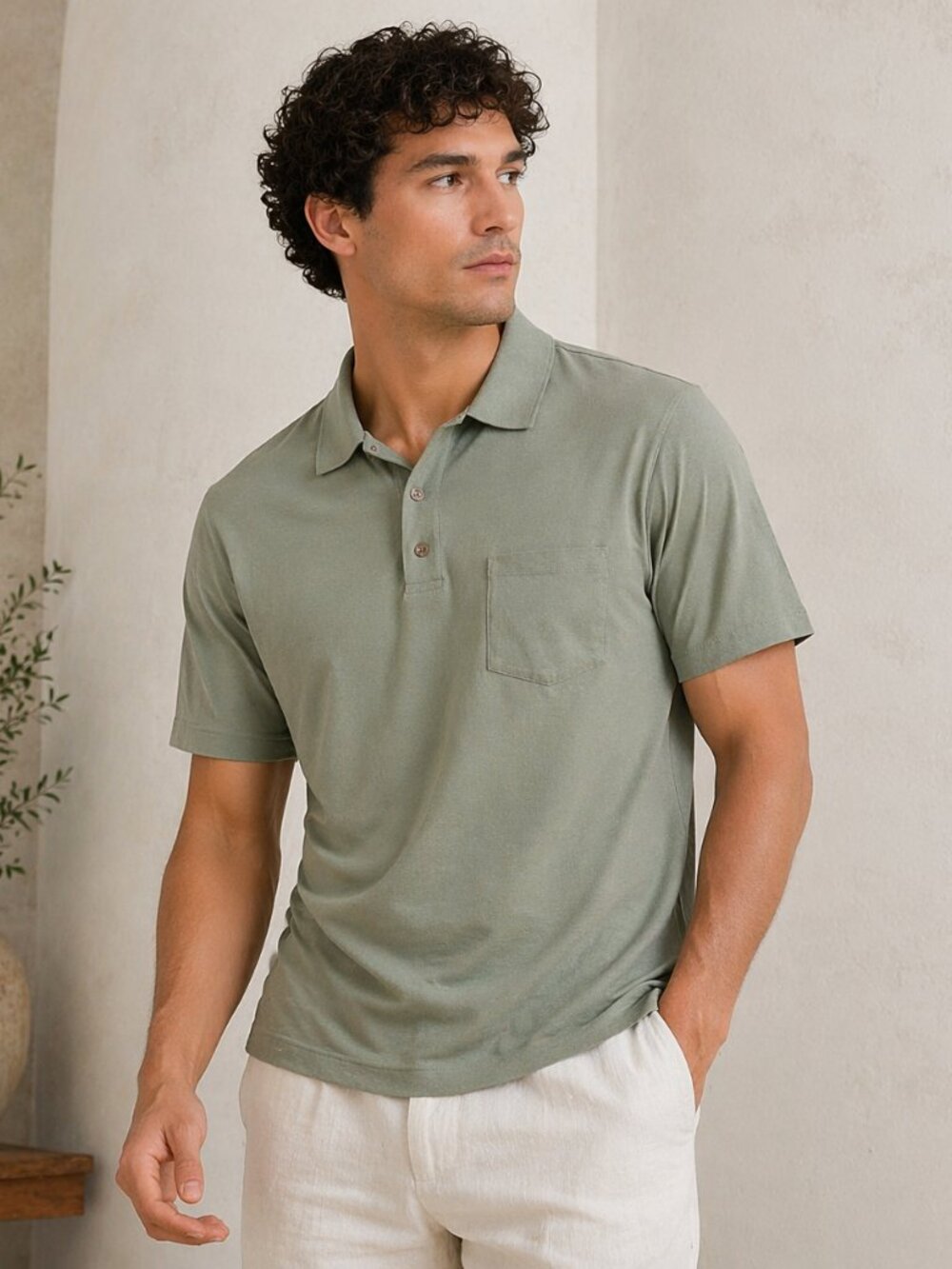 Reiss Sage Green Egyptian Cotton Classic Polo Shirt Pocket Short Sleeve Men L